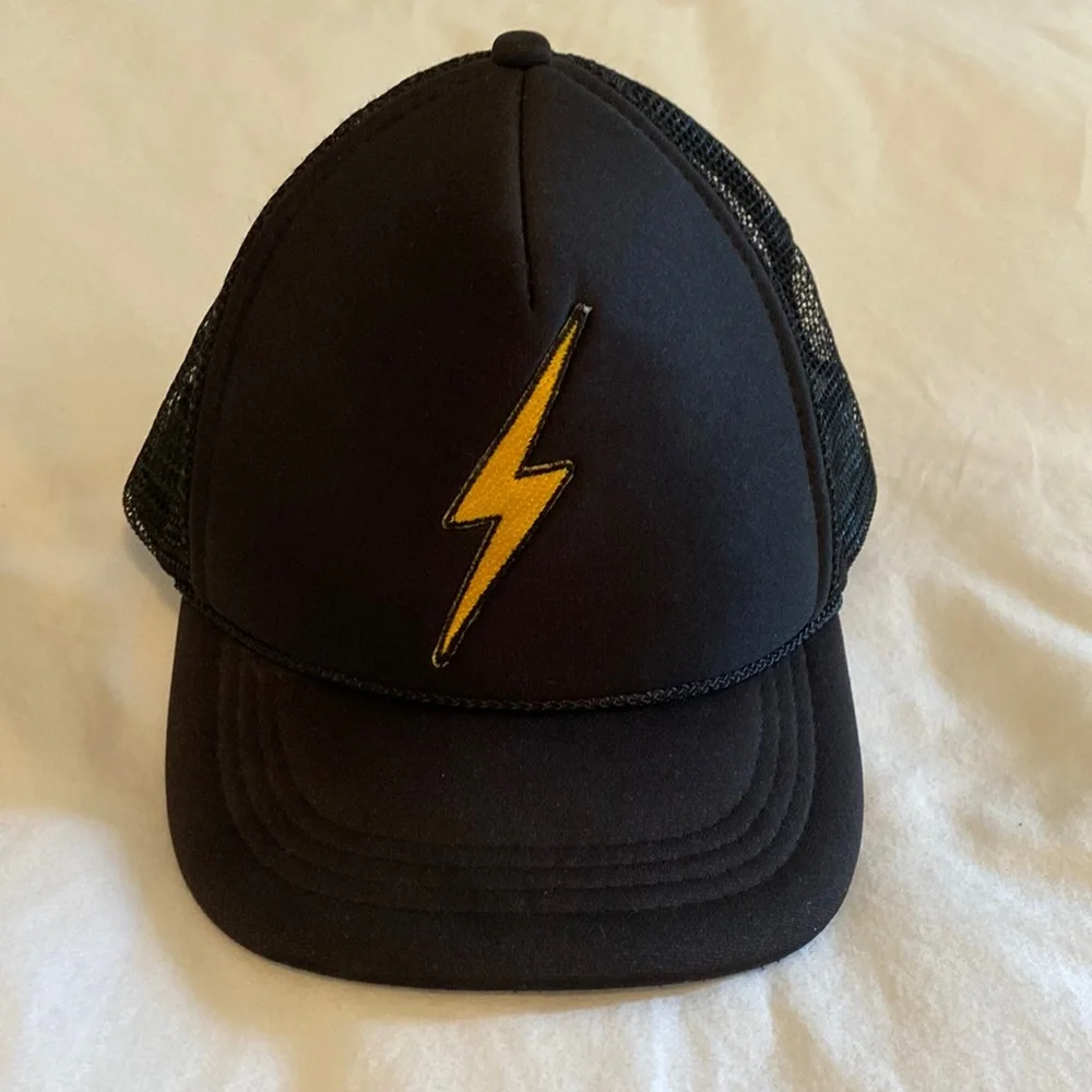 Aviator Nation Black Trucker Hat with Yellow Lightning Bolt